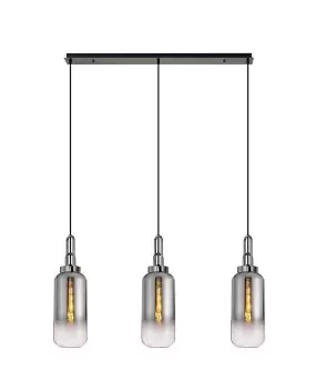 Image of Linear 3 Light Pendant E27 With 16cm Cylinder Glass, Smoked, Clear Black Chrome, Matt Black