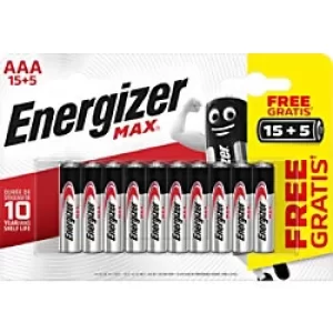Image of Energizer AAA Alkaline Batteries Max LR03 1.5V Pack of 20
