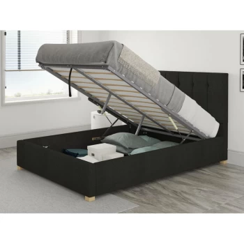 Image of Hepburn Ottoman Upholstered Bed, Saxon Twill, Charcoal - Ottoman Bed Size Small Double (120x190)