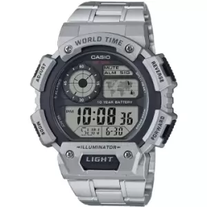 Image of Mens Casio 'Classic World Time' Silver and LCD Plastic/Resin Quartz Chronograph Watch