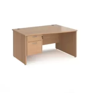 Image of Office Desk Right Hand Wave Desk 1400mm With Pedestal Beech Top And Panel End Leg Maestro 25 MP14WRP2B