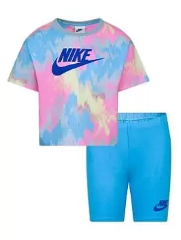 Image of Nike Younger Girls Digi Dye Boxy Tee & Short Set, Blue, Size 5-6 Years, Women