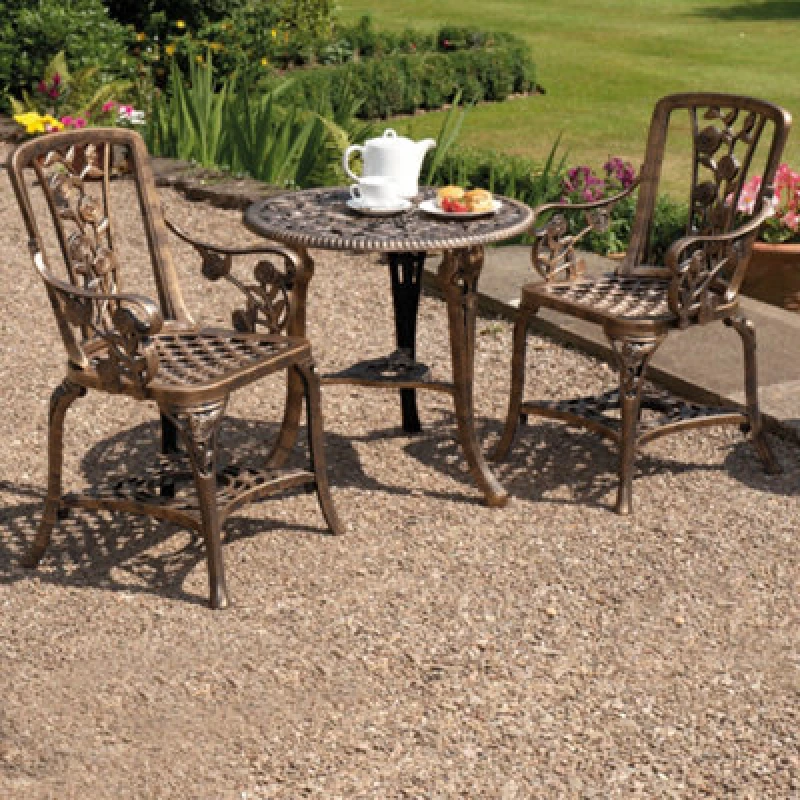Image of THOMPSON & MORGAN Thompson&morgan - Antique Effect Rose Design 2 Seater Bistro Patio Set Table UV-Stabilised pvc (Bronze) D7280