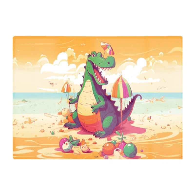 Image of Warren Reed Designer Crocodile On A Beach Holiday Glass Chopping Board