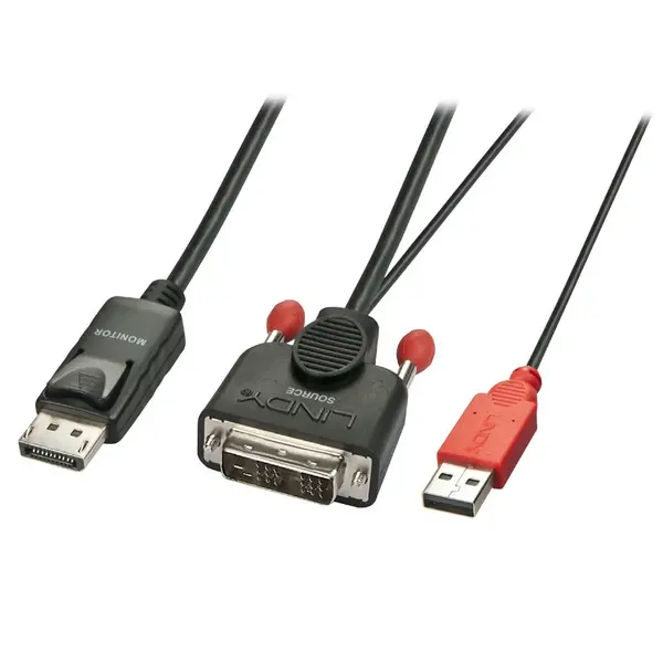 Image of Lindy 3m DVI-D (with USB) to DP Active Adapter Cable, Black