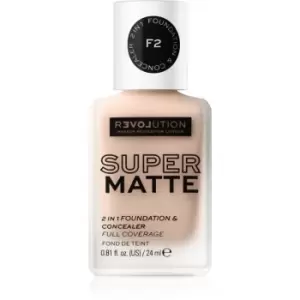 Image of Revolution Relove Super Matte Foundation Long-Lasting Mattifying Foundation Shade F2 24 ml