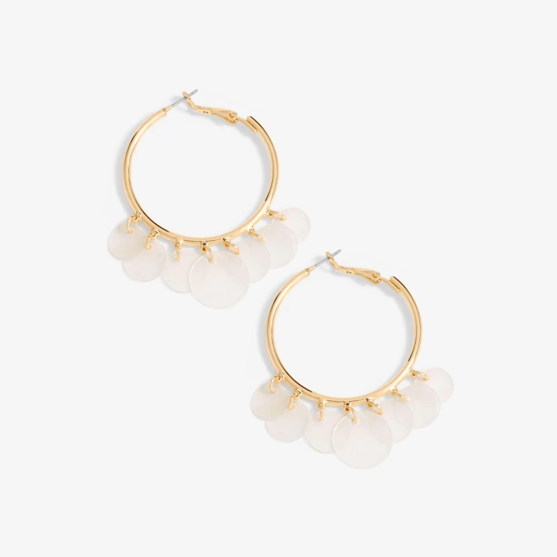 Image of Mood Gold White Shell Charm Hoop Earrings Gold