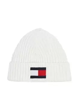 Image of Tommy Hilfiger Kids Fleece Big Flag Beanie - Ancient White