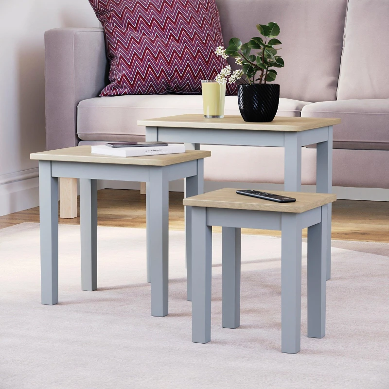 Image of Lassic Vida Designs Yorkshire Nest of 3 Tables Oak & Grey unisex Set of 3