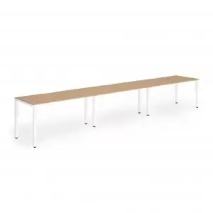 Image of Single White Frame Bench Desk 1400 Beech 3 Pod