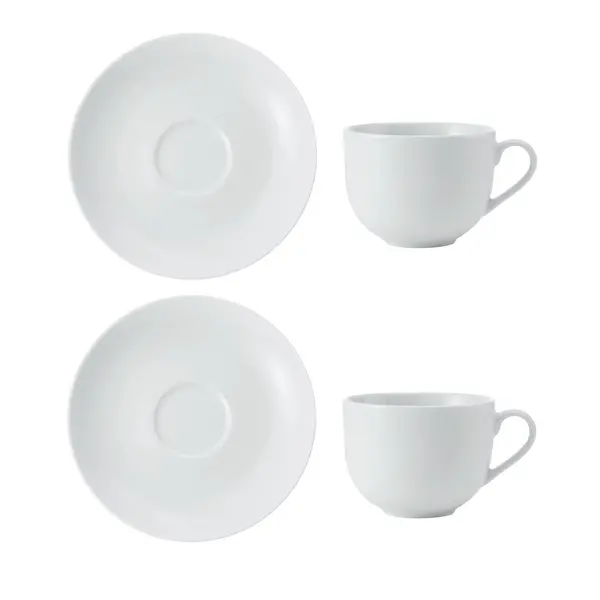 Image of Mikasa Chalk Porcelain Teacup and Saucer Set, Set of 2, 220ml White White