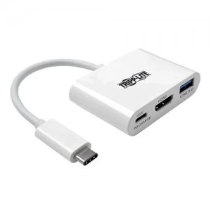 Image of Tripp Lite USB C to HDMI External Video Adapter with USB-A Hub and USB-C PD Charging Ports Thunderbolt 3 Compatible 3840 x 2160 (4K x 2K) @ 30Hz