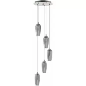 Image of Pendant Light Satin Nickel Shade Black Clear Smoked Glass Granilla Bulb G9 5x3W