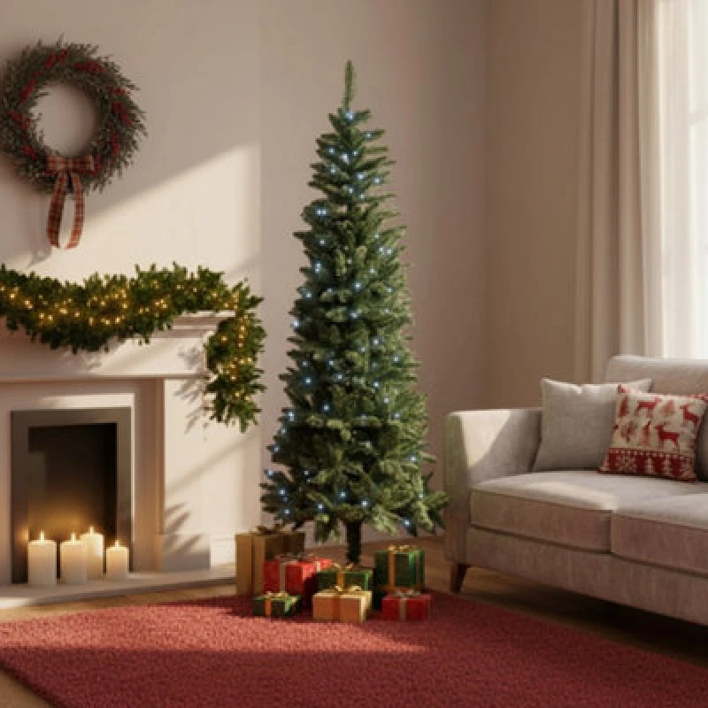 Image of Shatchi 4FT Prelit Cool White Leds Slim Chrismtmas Tree Cool White LEDs Green