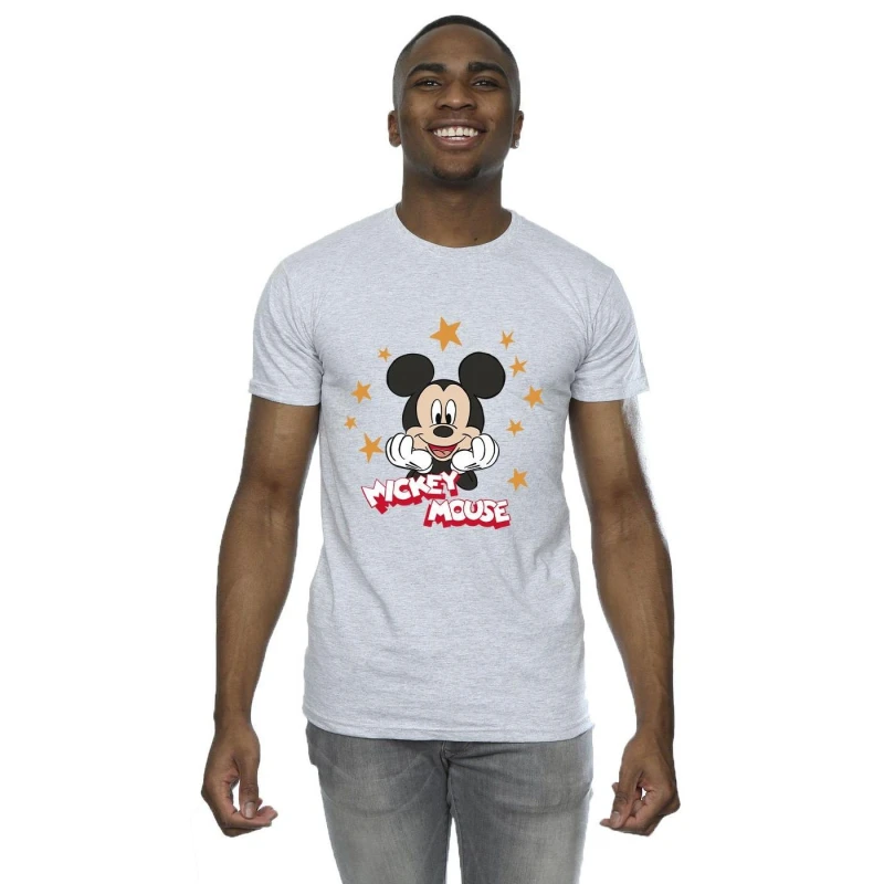 Image of Disney Men Mickey Mouse Stars T-Shirt in Grey Size: Small Grey S Male 5063153652699