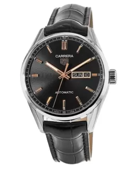 Image of Tag Heuer Carrera Calibre 5 Day-Date Black Dial Leather Strap Mens Watch WBN2013.FC6503 WBN2013.FC6503