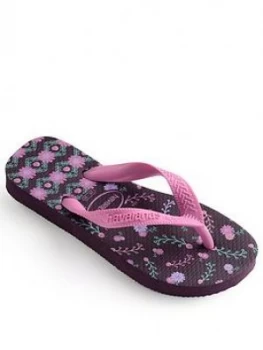 Image of Havaianas Girls Flores Flip Flop - Purple, Size 12 Younger