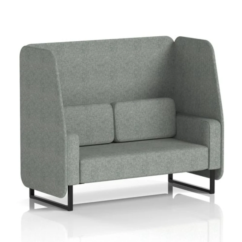 Image of Brixworth 2 Seater Open Office Booth with Black Legs in Rivet Fabric - Prime Panels and Sofa