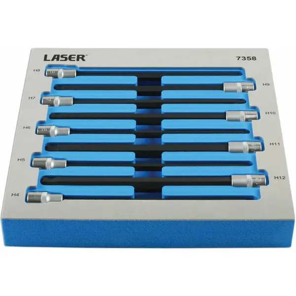 Image of LASER TOOLS Extra Long Ball End Hex Socket Bit Set 3/8D 9pc 7358 - Laser Tools 5018341073589