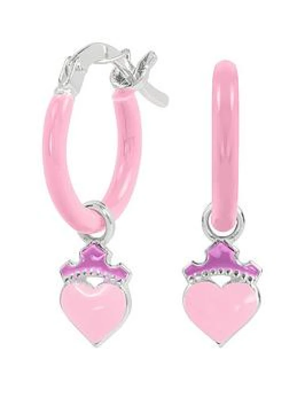 Image of Sterling Silver 925 Disney Princess Purple Love Heart Huggie Earrings