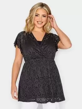 Image of Yours Wrap Broidery Top Black, Size 20, Women