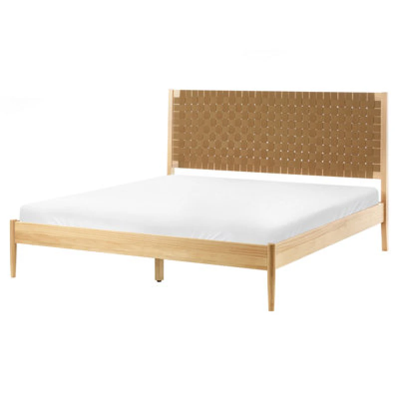 Image of Beliani Bed Pine Wood Brunemont 160 X 200 Cm (Eu King Size) Light Brown