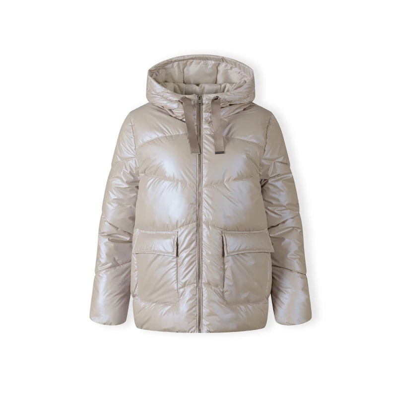 Image of Minoti Women quilted short jacket with hood zip pockets grey Stone female 8 (XS)