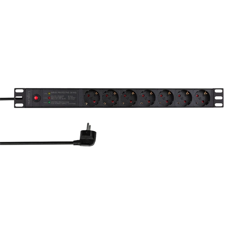 Image of LogiLink PDU7C02 power distribution unit (PDU) 7 AC outlet(s) 1U Black