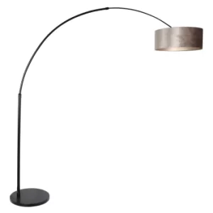 Image of Sparkled Light Arc Floor Lamp Black Matt, Velor Taupe
