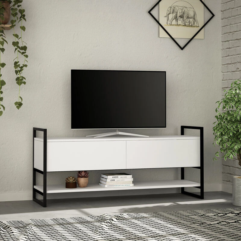 Image of DECORTIE Decortie Metola Modern TV Stand Multimedia Centre TV Unit With Storage Cabinet 130cm -White M.TV.14150.2