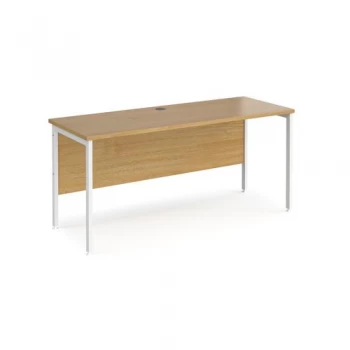 Image of Office Desk 1600mm Rectangular Desk With H-Frame Leg Oak Tops With White Frames 600mm Depth Maestro 25