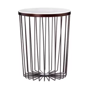 Image of Round side Table in White Marble with Iron, Copper and Bronze Finish