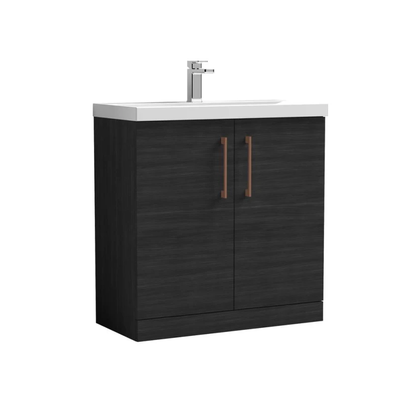 Image of Balterley Bathroom Floor 2 Soft Close Door Vanity Unit Basin, Black, 810mm in Black Unisex