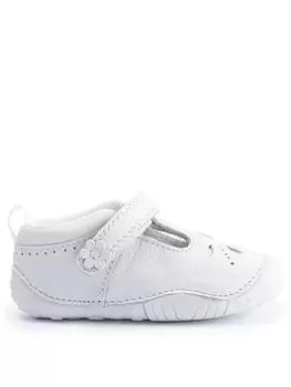 Image of Start-rite X Jojo Maman B&eacute;b&eacute; Little Pal White Leather Flower Riptape T-bar Baby Shoes - White, Size 2.5 Younger