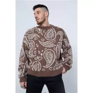 Image of I Saw It First Paisley Print Oversized Boxy Knitted Jumper - Brown