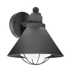 Image of IP44 Outdoor Wall Light Black Cage Fisherman Shade 1 x 40W E27 Bulb Porch Lamp