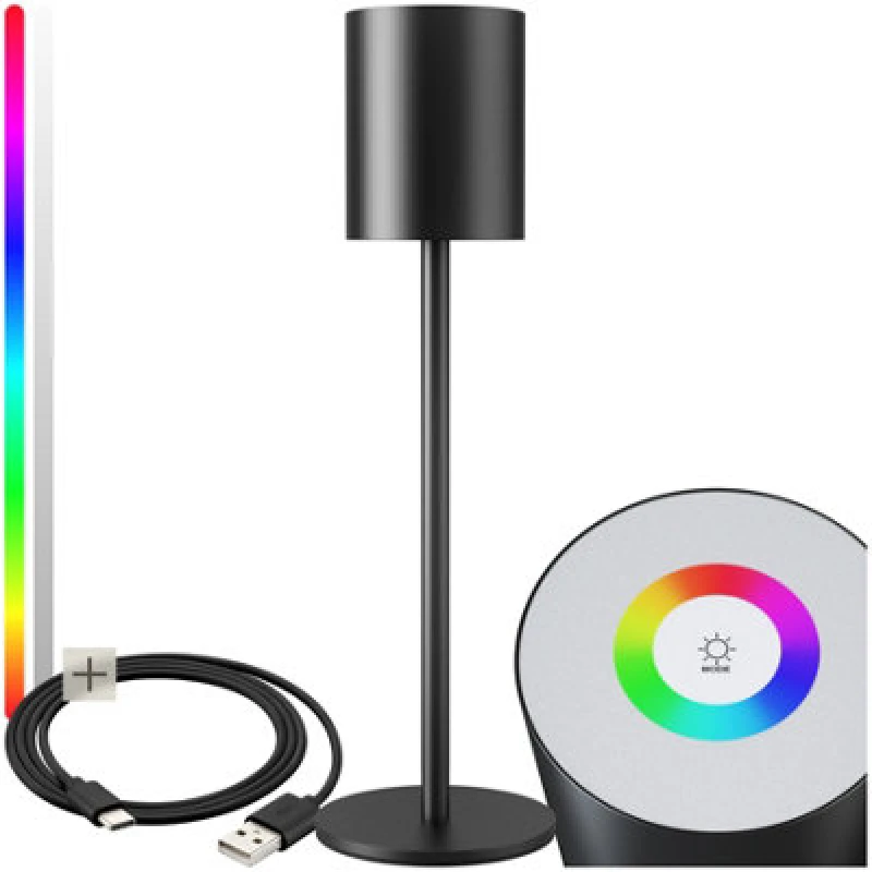 Image of Tectake Table Lamp Corly - Rechargeable Lamp, Warm White, 7 RGB Colours, Dimmable Led, 1 - Black