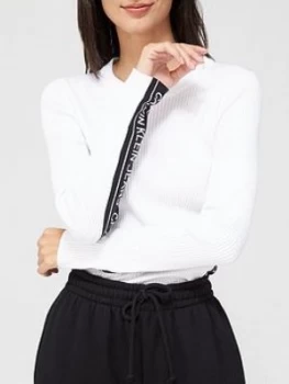 Image of Calvin Klein Jeans Stripe Logo Sweater - White
