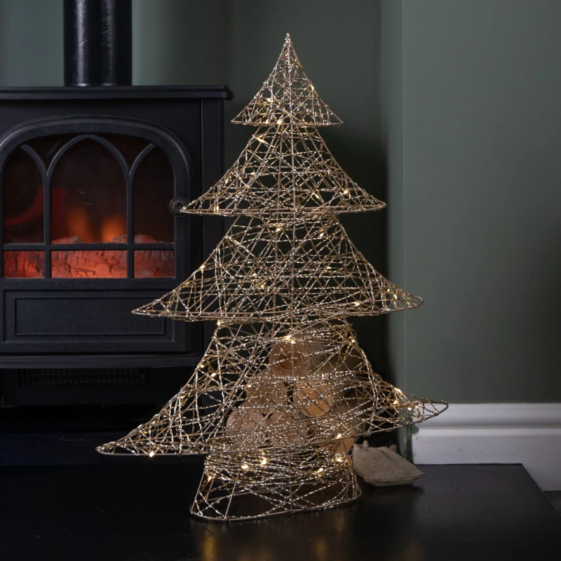 Image of 60cm Battery Operated Light up Gold Weave Christmas Tree with Warm White LEDs