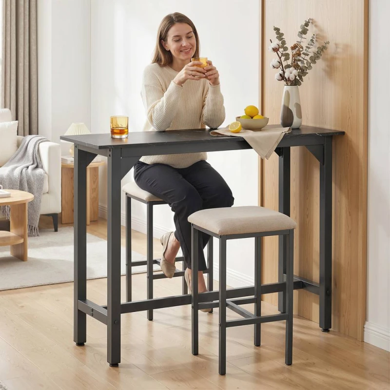 Image of HOMCOM Bar Table Coffee Table with Adjustable Footpads Black Marble Effect Black Unisex