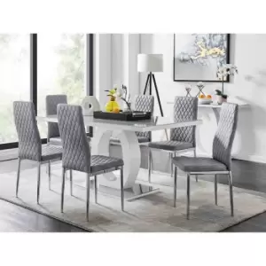 Image of Furniture Box Giovani 6 Grey Dining Table and 6 Grey Velvet Milan Chairs