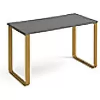 Image of Rectangular Sleigh Frame Desk Onyx Grey Wood/Metal Sleigh Legs Brass Cairo 1200 x 600 x 730mm