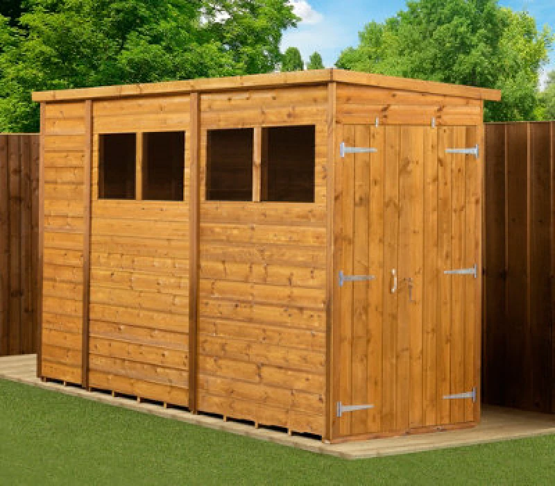 Image of Empire Sheds Empire Modular Pent 10X4 Dipped Treated Tongue And Groove Wooden Garden Shed Double Door Windows (10' X 4' / 10ft X 4ft) (10X4)