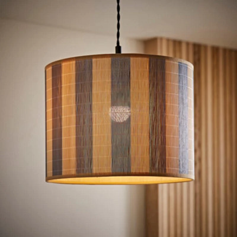 Image of ValueLights ValueLights Lori Blue Stripe Bamboo Drum Easy Fit Ceiling Pendant Light Lamp Shade in Mid Blue Mid Blue One Size Unisex 5016529272854