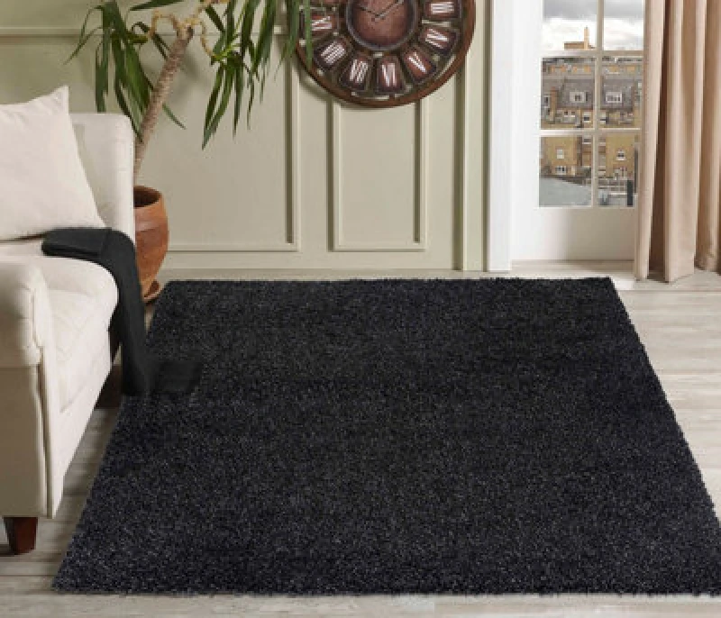 Image of Desire Rugs Plain Living Room Shaggy Area Rugs Anthracite 80X150 Cm