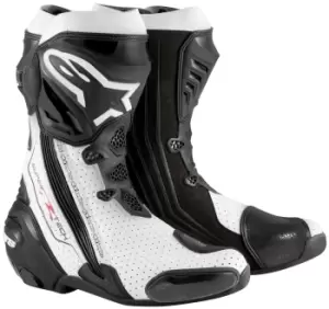 Image of Alpinestars Supertech-R Motorcycle Boots, black-white, Size 43, black-white, Size 43
