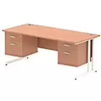 Image of Dynamic Rectangular Office Desk Beech MFC Cantilever Leg White Frame Impulse 2 x 2 Drawer Fixed Ped 1800 x 800 x 730mm