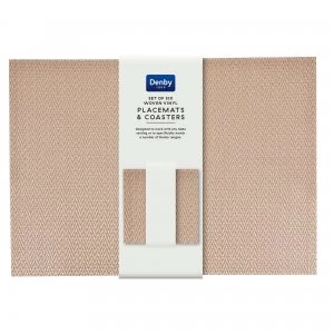Image of Denby Copper Zig Zag Woven Vinyl Placemats And Coasters Set