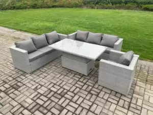 Image of Fimous 7 Seater Outdoor Light Grey PE Rattan Lounge Sofa Complete Set with Adjustable Table