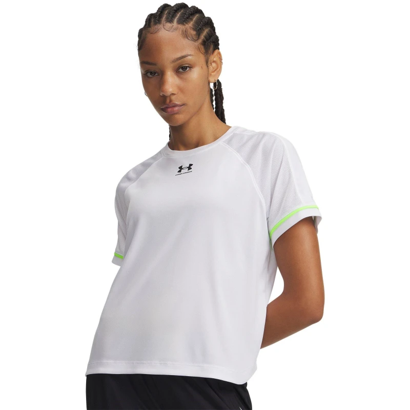 Image of Under Armour Womens Challenger Boxy Short Sleeve Performance Gym Top White/Black female 10 (S)